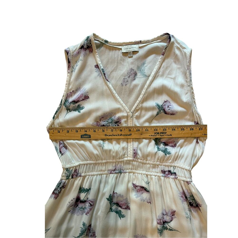 Lucky Brand Cream Floral Hi-Low Dress | V-Neck | Lace Trim | Boho | Size L - Picture 8 of 9